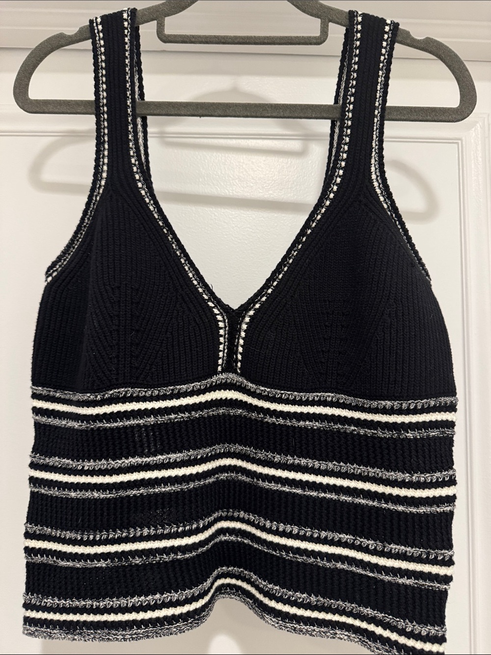 ME+EM Black and White Striped Knit Tank